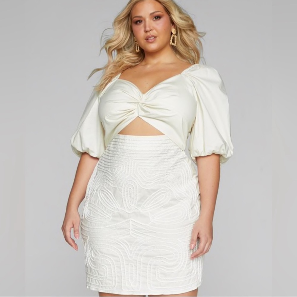 Fashion to Figure Plus Size Cream Cutout Embroidered Dress